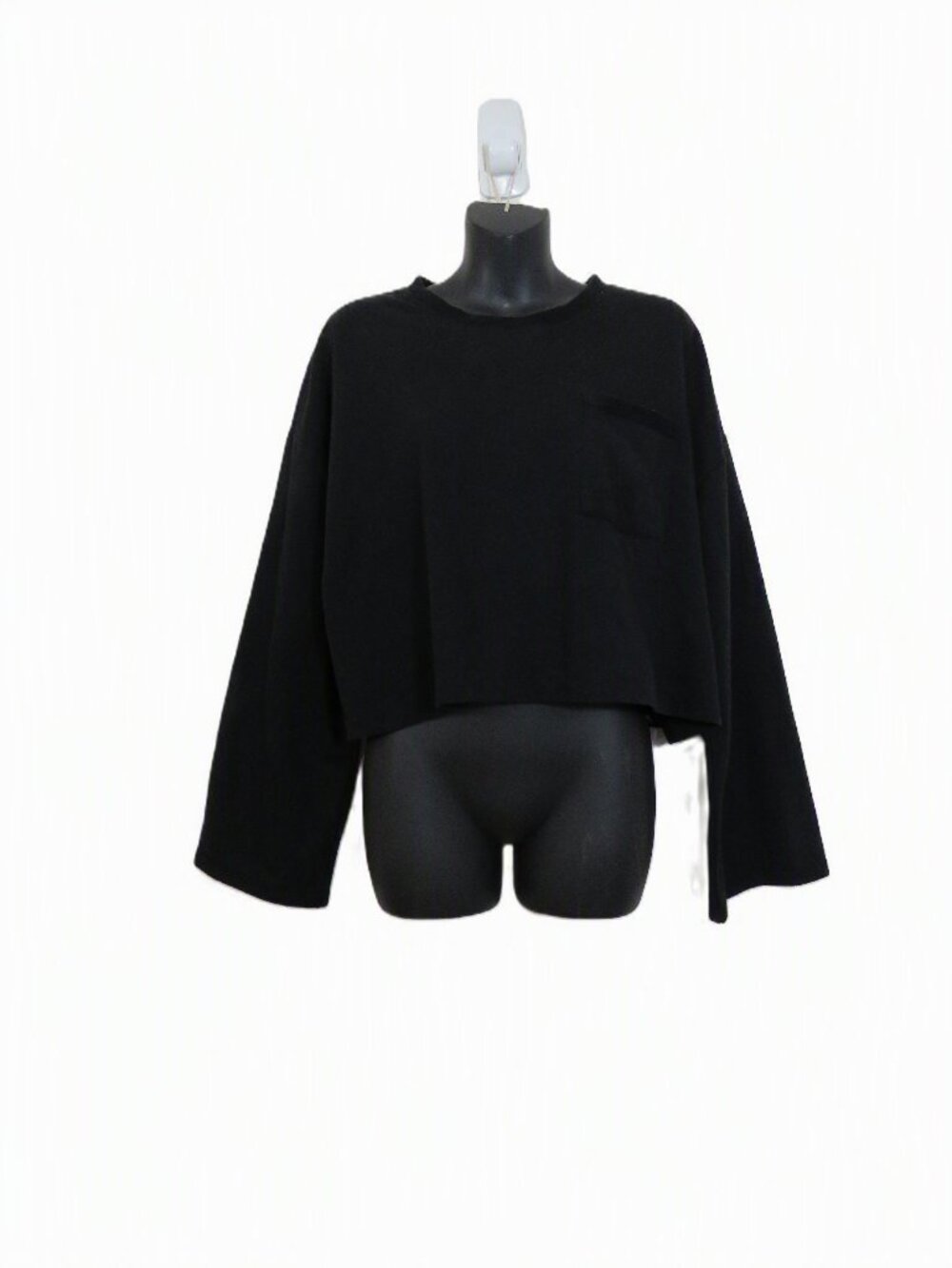 Free People size Large Sunny Cropped Pullover Sweatshirt Black Crew Neck